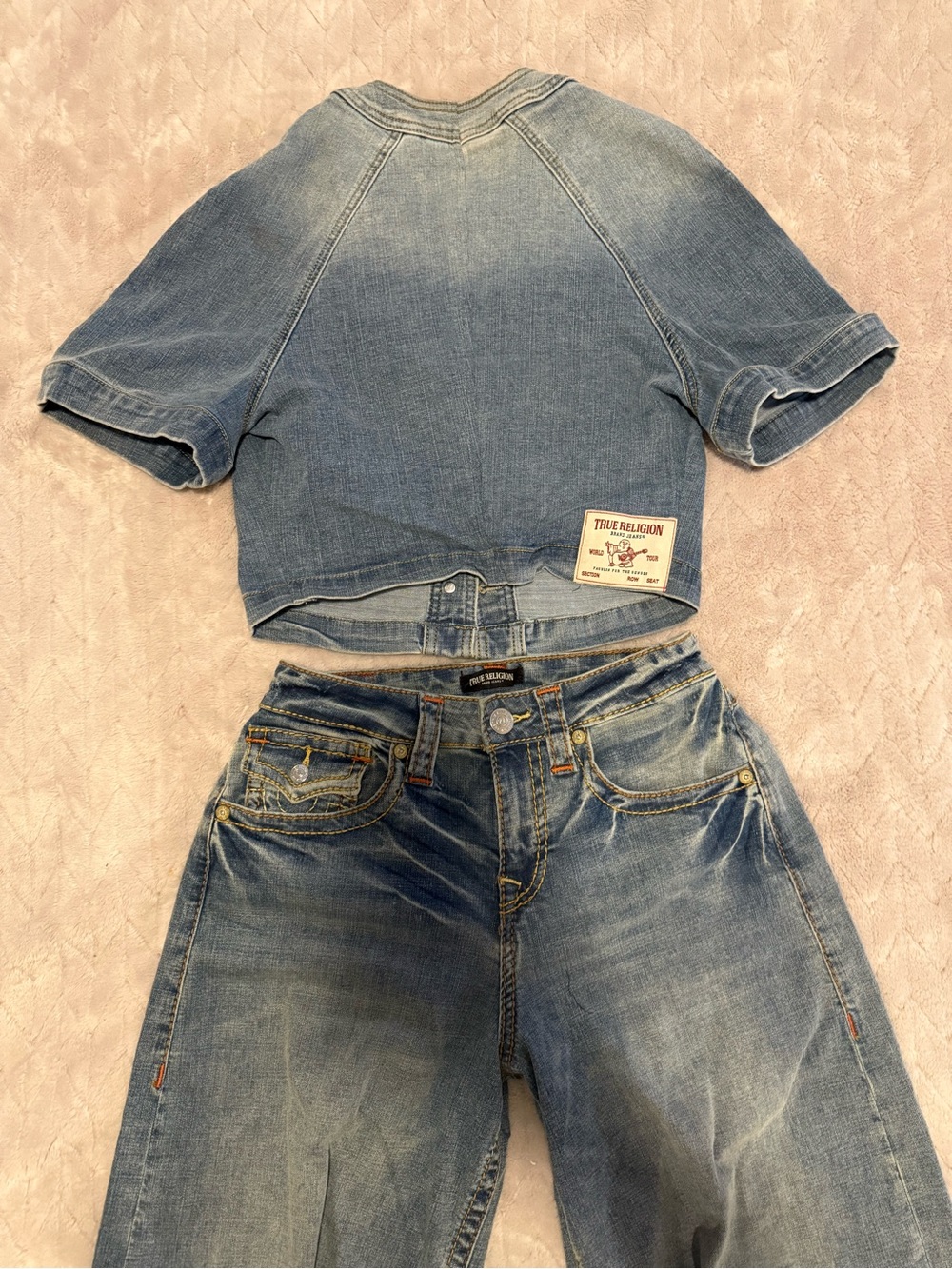 True Religion Women’s ' Light Blue Denim Logo Button-Front Top - Picture 2 of 9